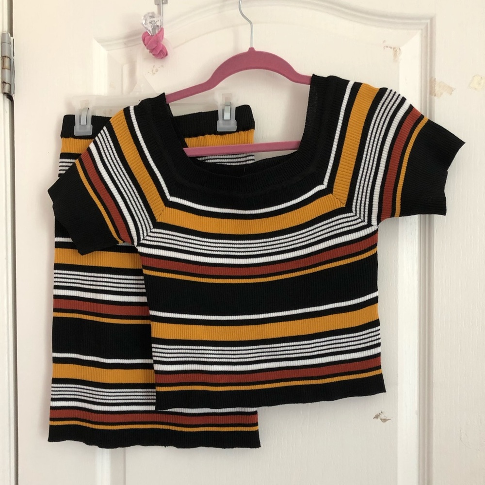 matching striped rib-knit skirt & top set